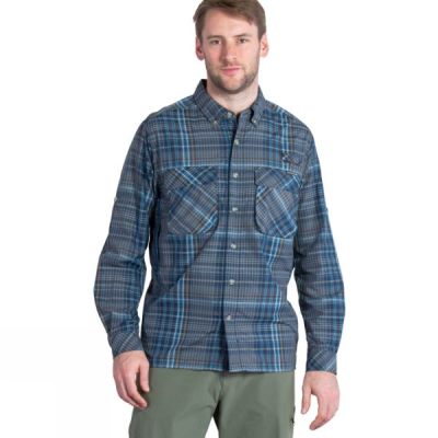 Camisa ExOfficio Air Strip Macro Plaid Manga Larga Hombre - Azul Marino - Chile AWM049721